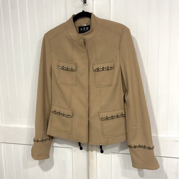 A.B.S by Allen Schwartz: 4 pockets, Fringe pockets & cuffs, lined jacket size 10 - Picture 2 of 10